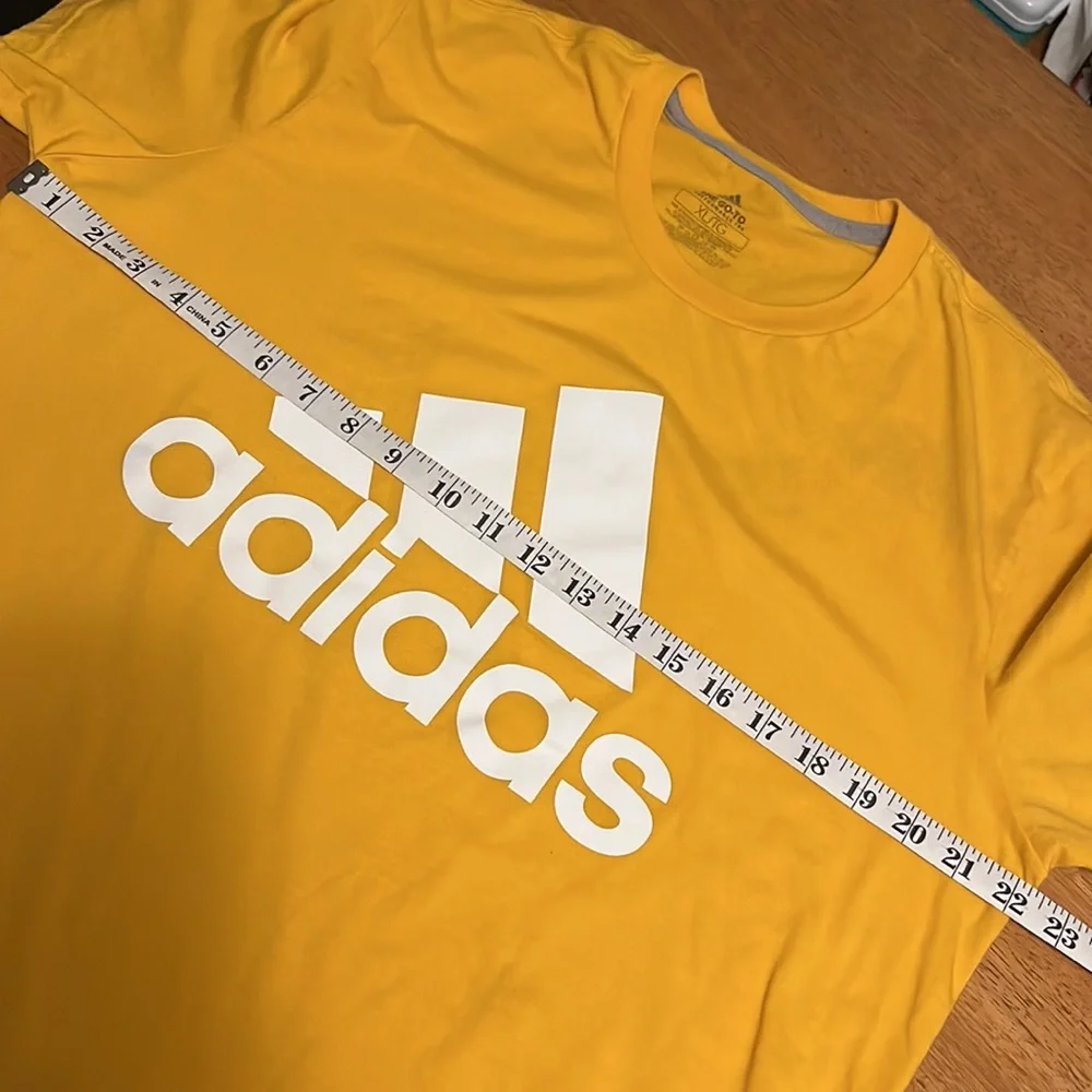 Adidas Mens XL Golden Yellow Short Sleeve Shirt with White Adidas Logo